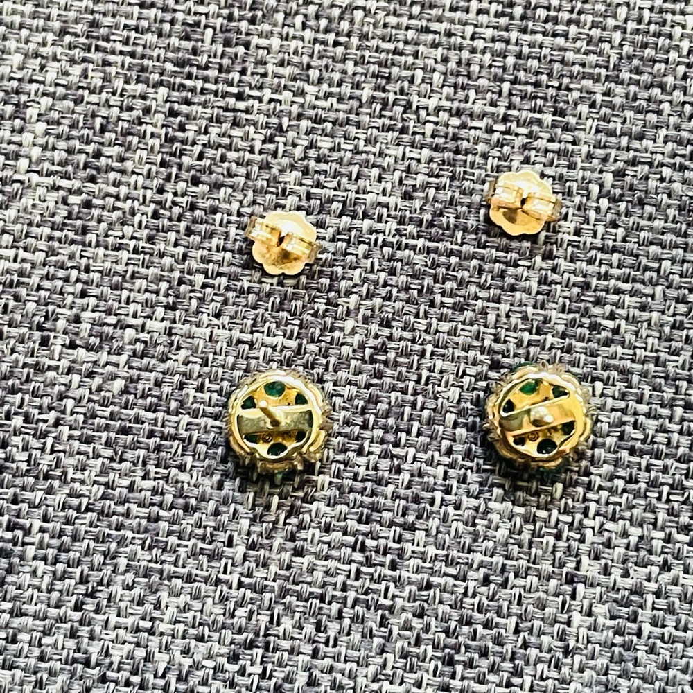 Emerald Flower Stud Earrings in 14k Gold + Emerald Gemstones Green  $950 - Picture 7 of 16